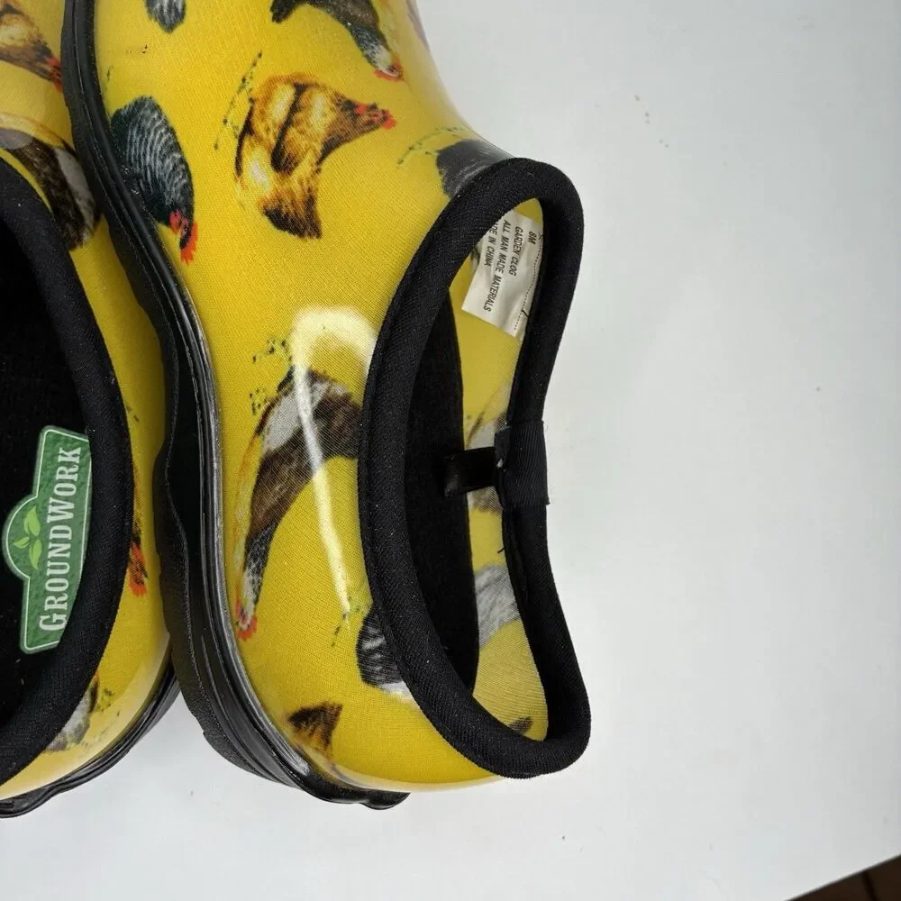 Groundwork Garden Clogs Womens Sz 8 Yellow Waterproof Shoes Chickens Hens